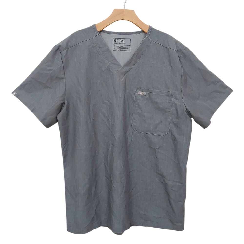 Figs Leon Three Pocket Scrub Top Mens XL Gray Short Sleeve Utility Workwear